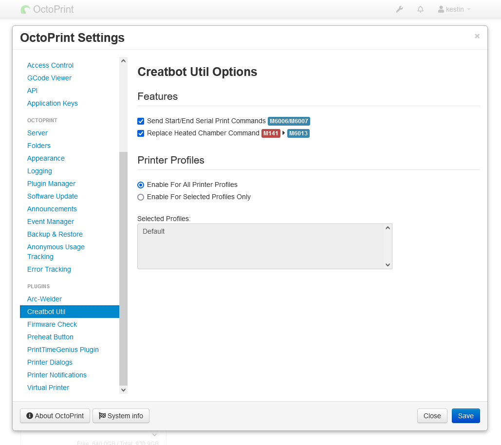 Settings Page Screenshot