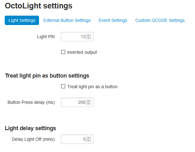 Settings panel